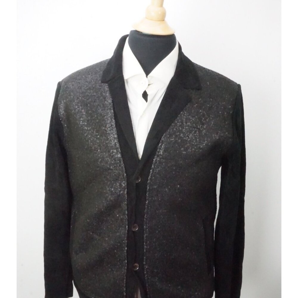 John Varvatos Sequin Black Cardigan Beaded Velour Jacket Sz M Brand New 